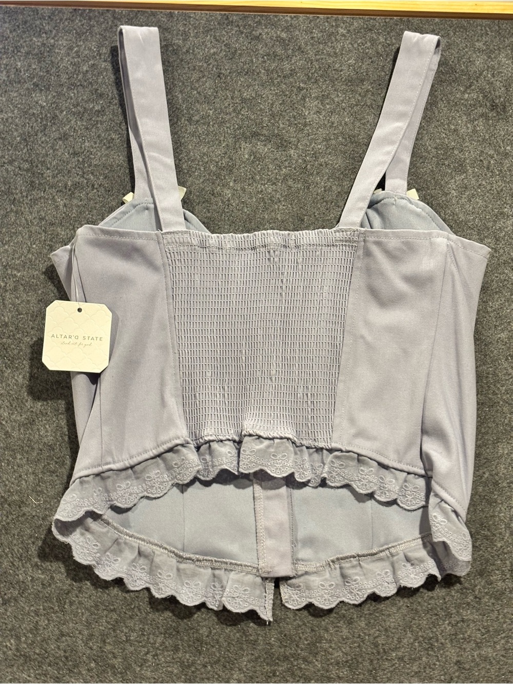 NWT Altar’d State Romantic Boho Grey Dawn Lace Trim Cotton Corset Top Size Large - Picture 6 of 11